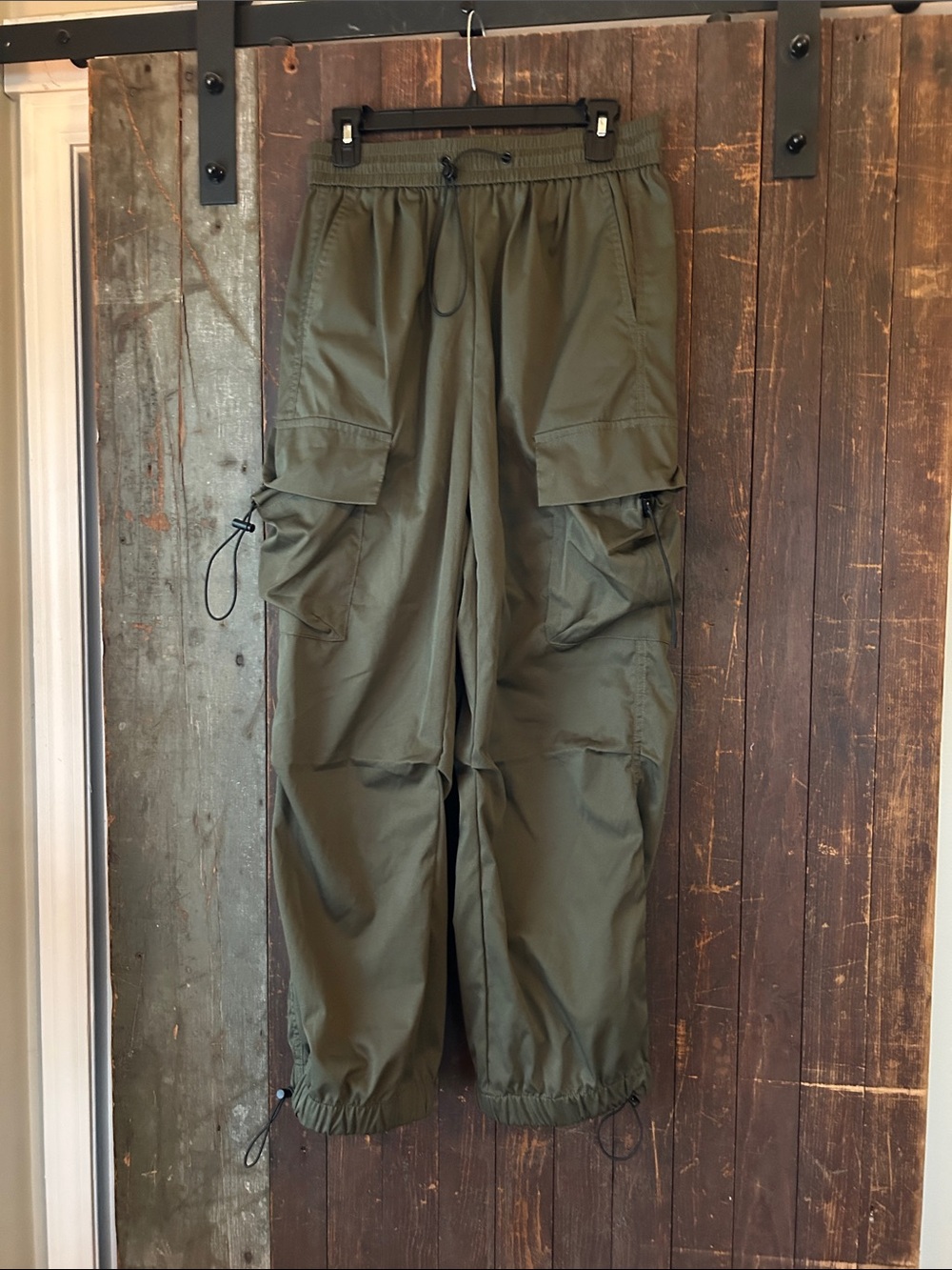 Olive Cargo Jogger Pants with Adjustable Drawcords - Women